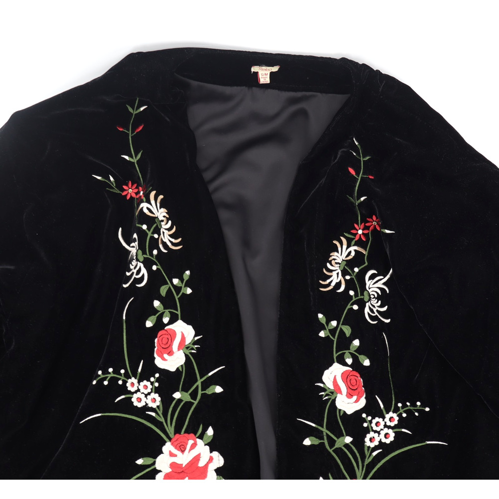 Reba Women's Black Velvet Floral Embroidered Fringe Western Open Jacket Sz Sm/M - Picture 4 of 8